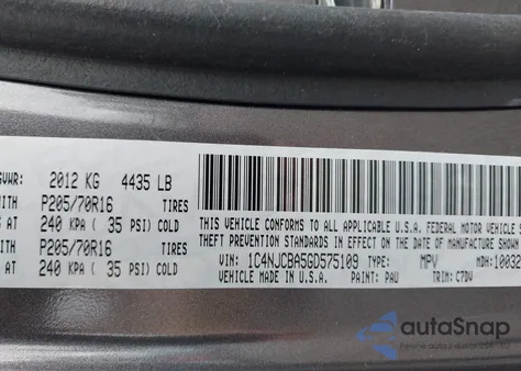 2016 Jeep Compass Sport z USA, uszkodzony, nr VIN 1C4NJCBA5GD575109